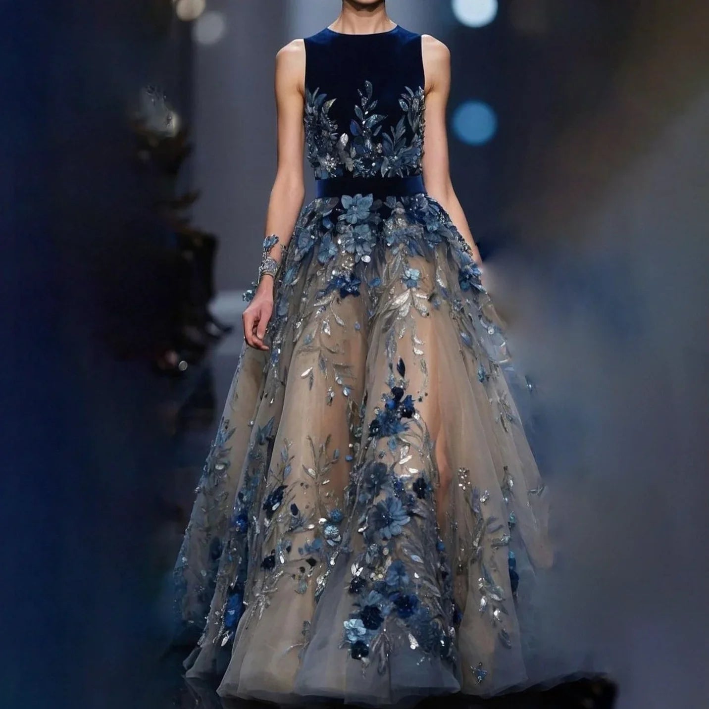 Luxury O-Neck Appliquins Sleeveless Floral Sashes A-Line Formal Evening Dresses Birthday Party Prom Gowns Customized