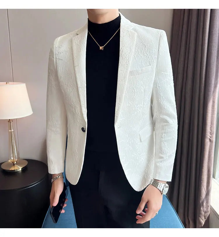 New Luxury Jacquard Floral Suit Jacket High Quality Men Business Slim Fit Casual Social Blazers Coats Formal Stage Prom Tuxedo