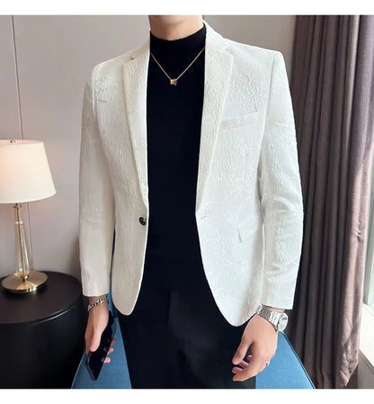 New Luxury Jacquard Floral Suit Jacket High Quality Men Business Slim Fit Casual Social Blazers Coats Formal Stage Prom Tuxedo