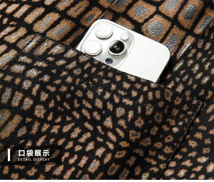 Luxurious Sheepskin Blazers For Men Smooth Casual Leather Jacket Winter Top Quality Leopard Print Slim Gentleman Terno Masculino