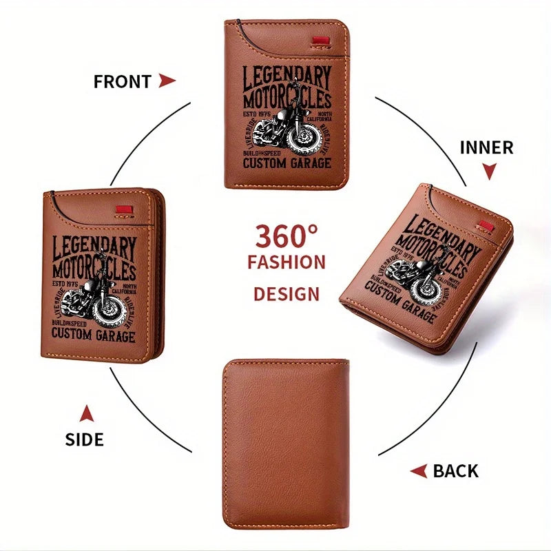 1pc Men'S Retro Faux Leather Wallet - Stylish Vintage Motorcycle Theme - Slim And Soft Design with Various Card Slots, Business