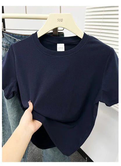2026 Summer New High Quality Casual Plus Size T Shirt Sexy Short Sleeved Sleeves Fashion Trend Solid Women Clothing Y2k Tops