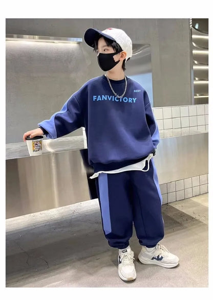 Spring Autumn Boys Cotton Alphabet Workout Sweatshirt+Sweatpant Sets School Kids 2PCS Tracksuit Children Jogger Outfits 7-16 Yrs
