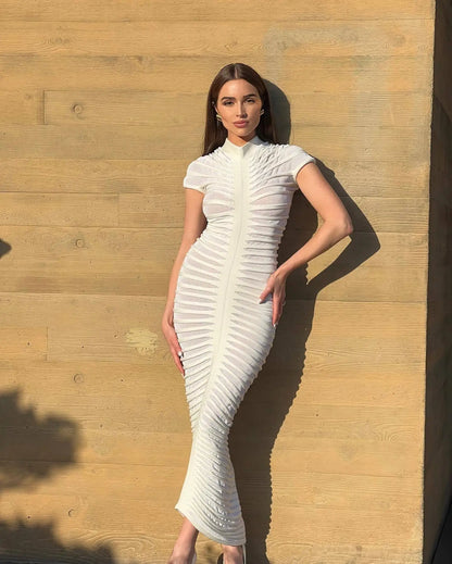Sexy Bodycon Long Dress Women 2025 Summer Slim Fashion Short Sleeve Bandage Maxi Party Dresses Woman Skirt Elegant Vestidos