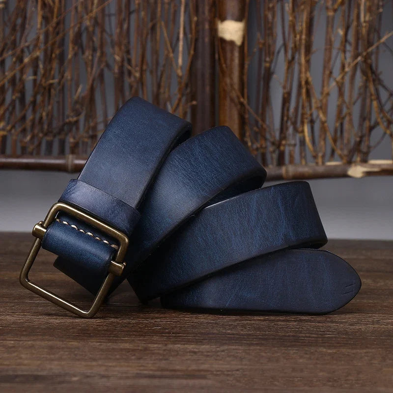 3.8 Wide Pure Cowhide Genuine Leather for Men's High Quality Jeans No Drilling Smooth Buckle Belts Cowboy Waistband Male Fashio