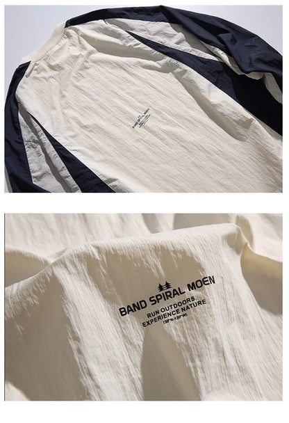 Japanese-inspired Color-blocked Crew Neck Sweatshirt with Patchwork Design: Men's Spring/Autumn Outdoor Leisure