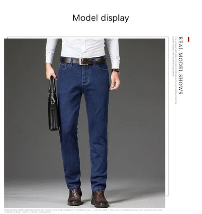 Winter Fleece Men's Casual Jeans Stretch Fashion Cotton Thick Plush Warm Denim Trousers Male Brand Pants Plus Size 42 44 46