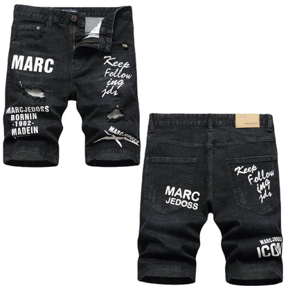 Men Summer White Ripped Denim Shorts Male Holes Short Jeans New Fashion Streetwear Stretch Jeans Shorts Pants Srtaight Fit Jeans