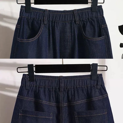 Women Denim Shorts 2026 New Summer Elastic High Waisted Jeans Ice Silk Wide-leg Pants Ladies Loose Solid Cowboy Shorts Size 5XL