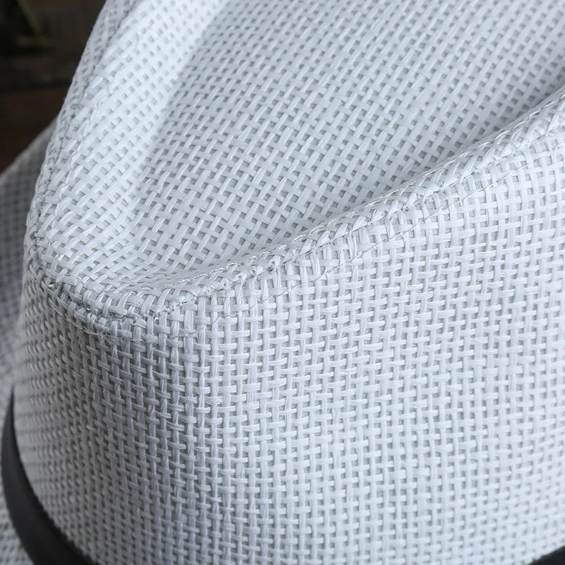 Fashion Men Straw Hat for Women Summer Trendy Beach Sun Hats Solid Color Fedoras Ribbon Casual Cowboy Jazz Cap Gangster Cap Male