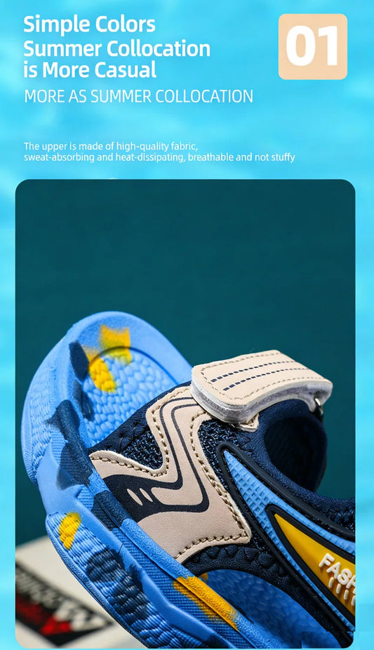 4 Colors Breathable Kids Sandals Boys Girls Lightweight Soft Sole Summer Beach Shoes Casual Comfortable Flat Walking Sandalias