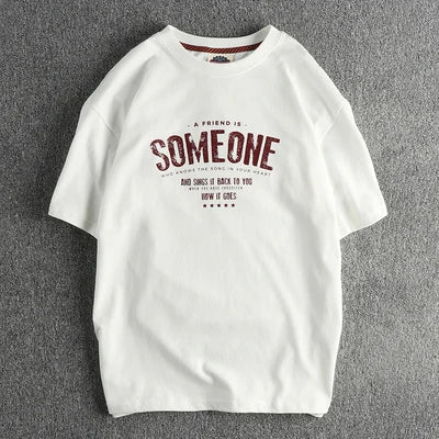 5110# Summer New American Retro Short Sleeve O-neck Letter Printed T-shirt Men's Simple 100% Cotton Old Washed Loose Casual Tops