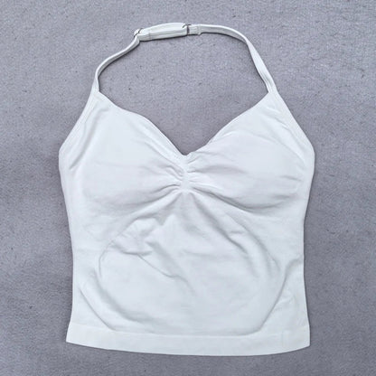 New Seamless Yoga Set Women 2Pcs Padded Halter Tank Top Scrunch Butt Lifting Gym Shorts Set Summer Sportswear Workout Clothes