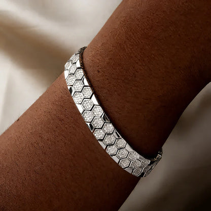 Full Moissanite Bracelet for Men Woman Lab Diamond with GRA Certified Unique Honeycomb Design S925 Sterling Silver Party Jewelry