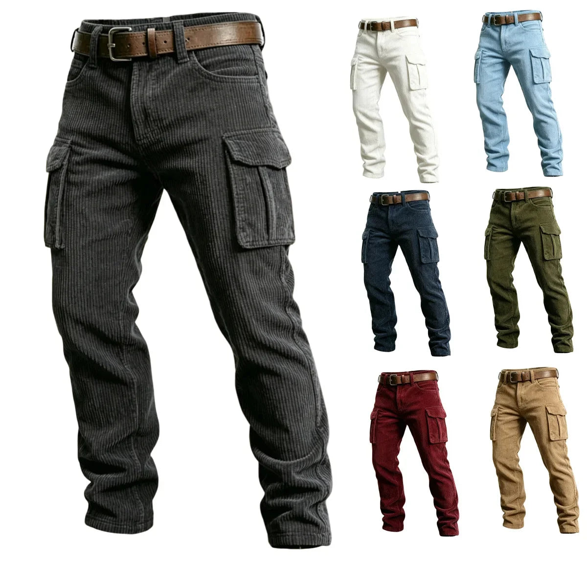 2025 Spring Summer Stylish Straight Cargo Pants Men Casual Texture Corduroy Trousers For Men Daily Leisure Loose Pant Streetwear