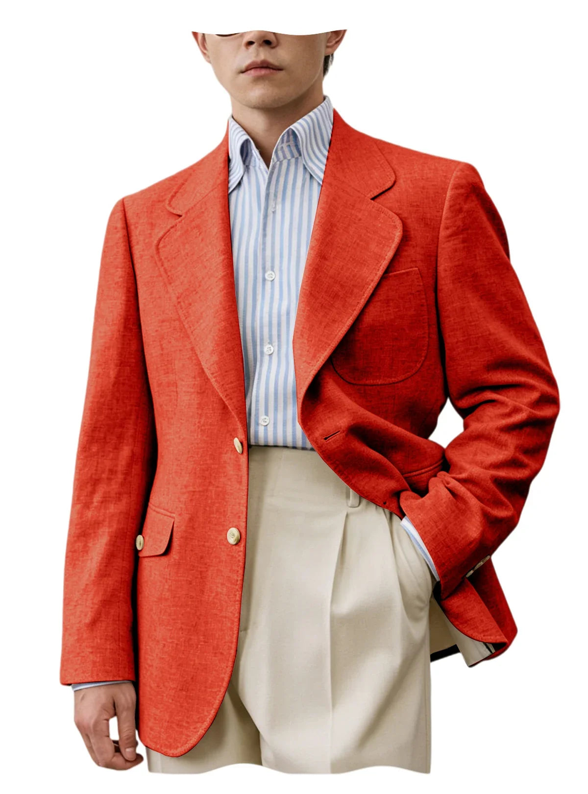 Men Natural Linen Blazer Suit Jacket Breathable Slim Fit Single Breasted Business Office Wedding Party Smart Casual Outerwear