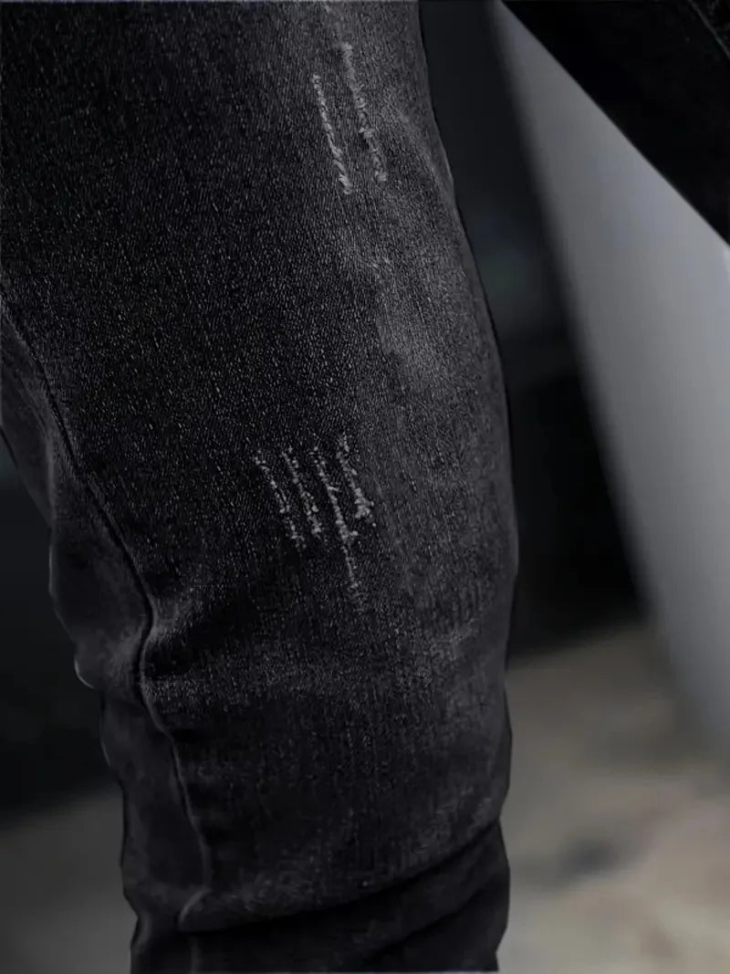 Autumn New Men's Stretch Jeans European American Fashion Casual Vintage Washing Feet Elasticity Denim Trousers Male