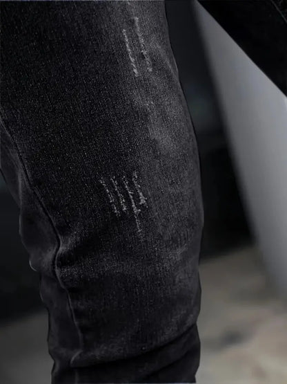 Autumn New Men's Stretch Jeans European American Fashion Casual Vintage Washing Feet Elasticity Denim Trousers Male
