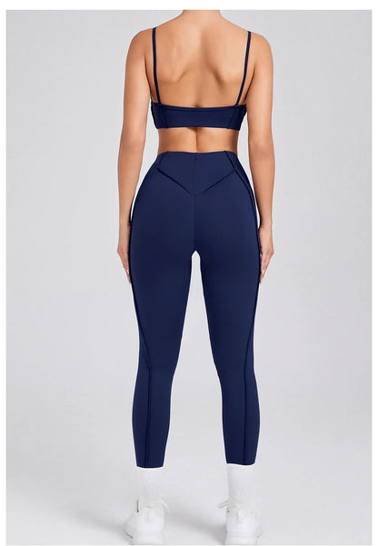 Yoga Sports Fitness Sets High Waist Hip-lifting Trousers Open Back Bra Suit Casual Running Workout Gym Leggings Sexy Sets Women