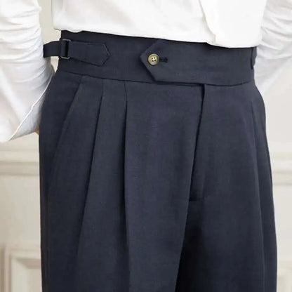 Linen Cotton High Waist Straight Casual Pants Men Versatile Naples Gentleman Pleated Pants High Quality Italian Dress Trousers
