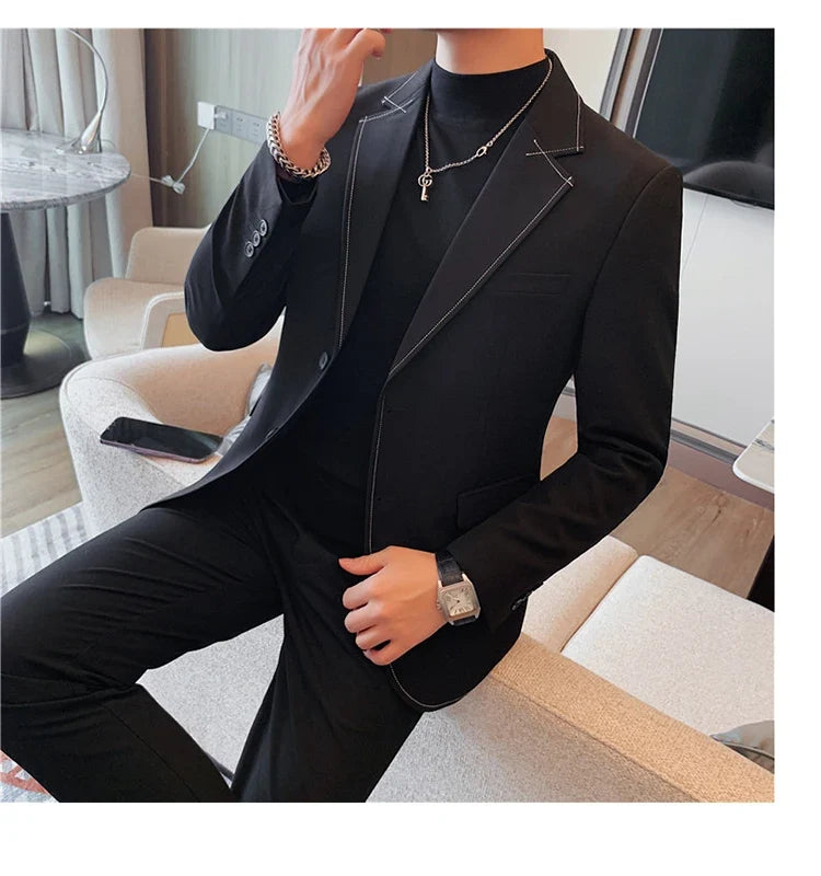 High Quality Line design Luxury Men's Suit Coats Fashion Business Casual Two Buttons Formal Social Wedding Party Suit Jacket