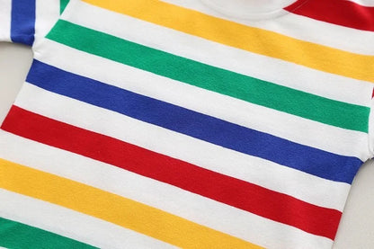 New Summer Baby Boys Fashion Striped T-Shirt Overalls 2Pcs/Set Toddler Girl Clothes Suit Children Casual Costume Kids Tracksuits