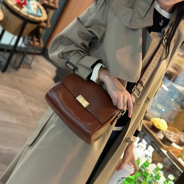 luxury handbags female crossbody bags Vintage Genuine leather women shoulder bag Small square bag soft leather cowhide fashion