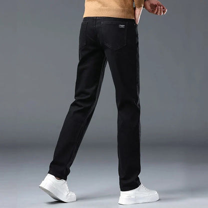 Spring New Men's Slim Fit Elastic Jeans Fashion Gray Comfortable Casual Denim Pants Korean Business Work Straight Black Trousers