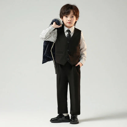 Exquisite Boys Plaid Suits For Catwalk Show Host Costumes,Children's Notched Lapel Winter Warm Suit Set,New Kids Party Tuxedo