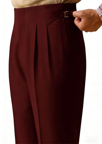 Burgundy Men Summer Straight Pants Non Ironing Loose Fitting Business Naples Casual Pants High-Waist Tailored Formal Pants