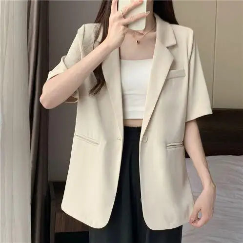 Loose Casual Thin Short Sleeve Women's Suit Jacket Summer New Style Korean Version Fashionable All-Match Lightweight Polyeste...