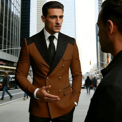 Men's Double Breasted Blazer Slim Fit Contrast Color Suit Jacket Business Casual Formal Wear for Wedding Prom Party Sport Coats