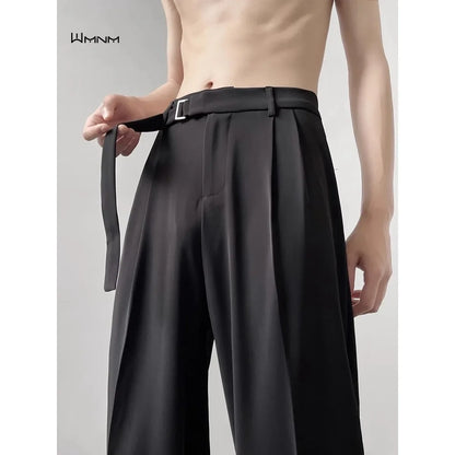 Retro High-end Belt Design Straight-down Trousers Men's Trendy Brand Loose Wide-leg Casual Pants Original Luxury Brands Jeans