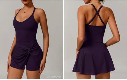 Womens Tennis Dress with Shorts Underneath Workout Dress with Built-in Bra Deep V Neck Athletic Dresses Golf Dress