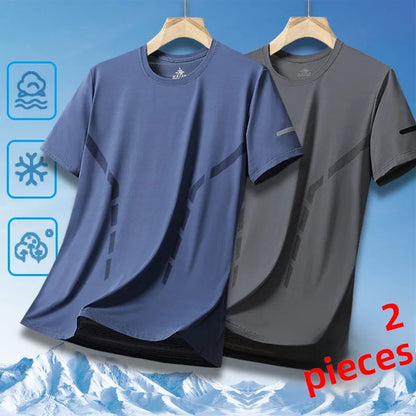 Ice Silk Men's T-Shirt Quick Dry Thin Short Sleeve Breathable Half Sleeve Large Size Casual Sporty Trendy round Neck Short Sl...