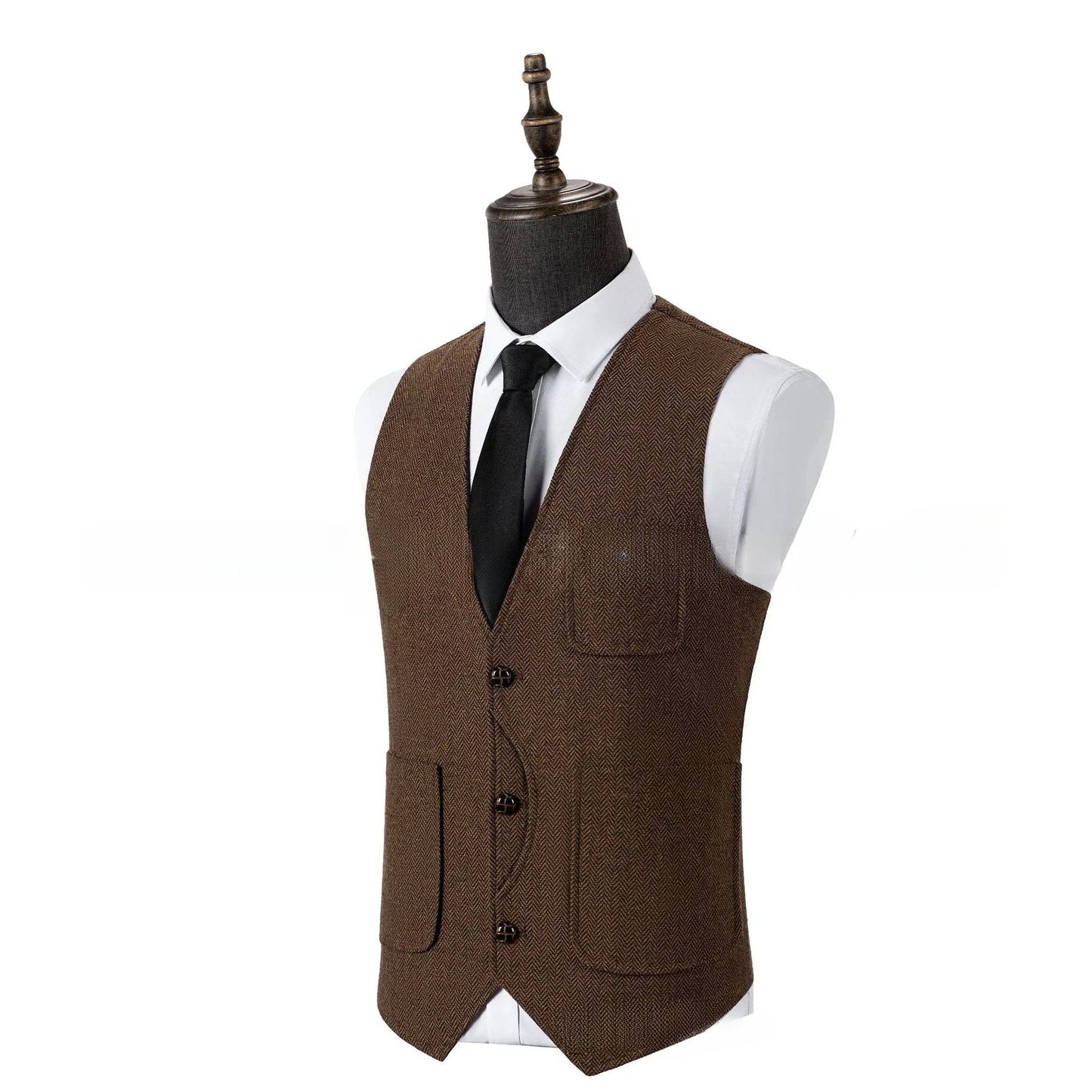Men's Single Breasted Herringbone Suit Vest Casual Business Dinner Party Dress Mail Waistcoat Top Coat Wedding Groomsman's Dress