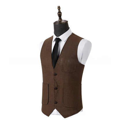 Men's Single Breasted Herringbone Suit Vest Casual Business Dinner Party Dress Mail Waistcoat Top Coat Wedding Groomsman's Dress