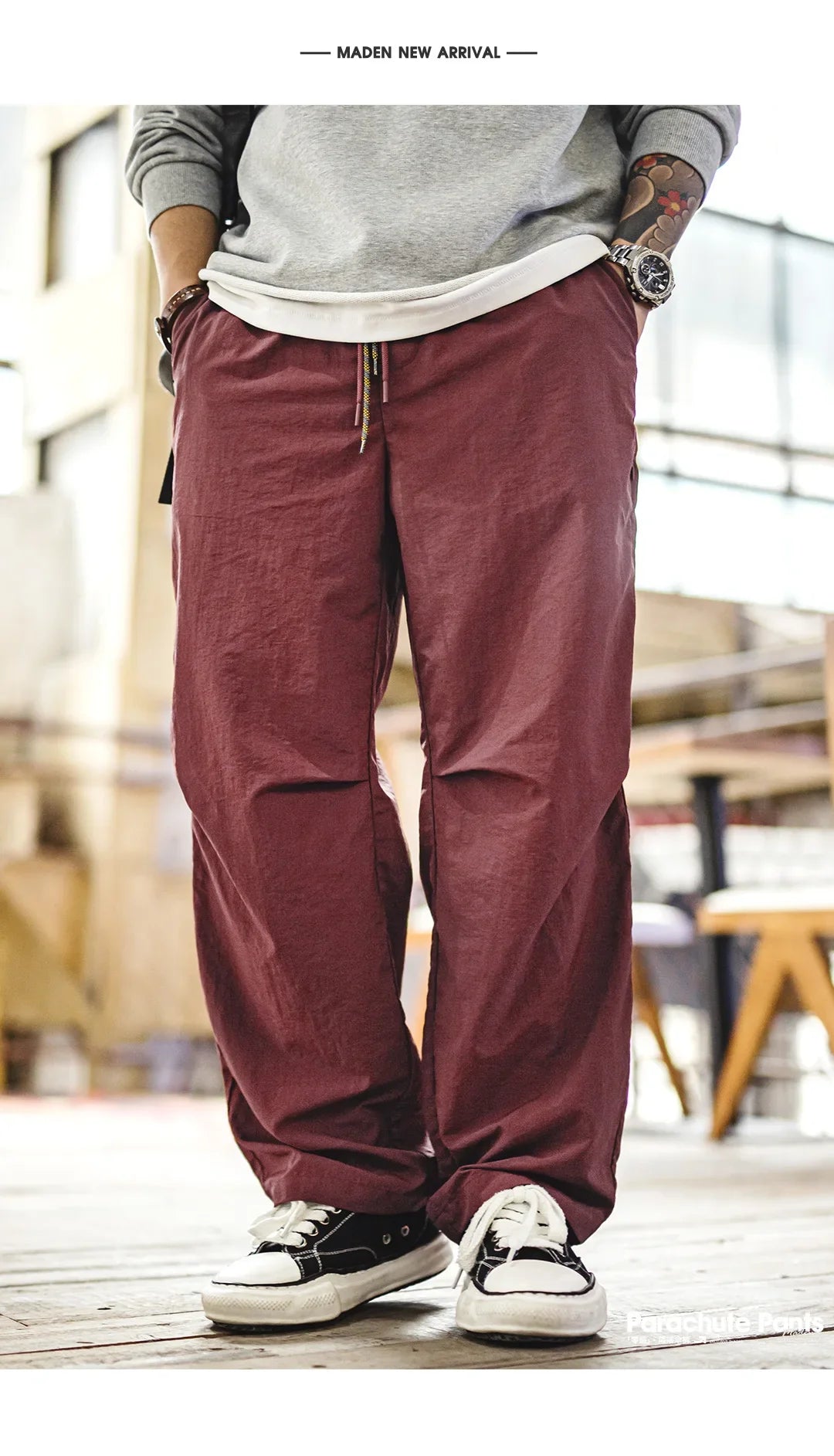 Men's Field Cargo Pants Lightweight Nylon Straight Leg Tactical Workwear Casual  Elastic Waist Trousers for Spring Summer