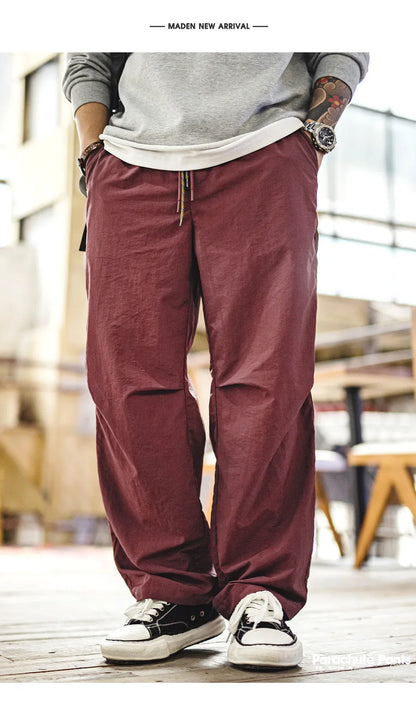 Men's Field Cargo Pants Lightweight Nylon Straight Leg Tactical Workwear Casual  Elastic Waist Trousers for Spring Summer