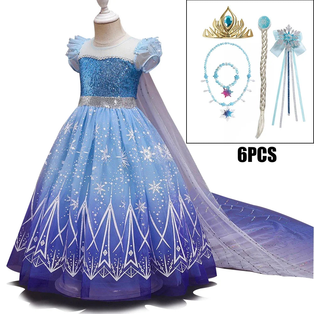 Kids Girl Cosplay Elsa Princess Costume Luxury Sequins Birthday Prom Gown Fancy Carnival Toddler Clothing Halloween Role Playing