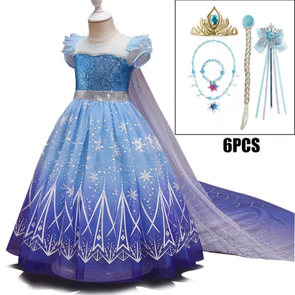 Kids Girl Cosplay Elsa Princess Costume Luxury Sequins Birthday Prom Gown Fancy Carnival Toddler Clothing Halloween Role Playing