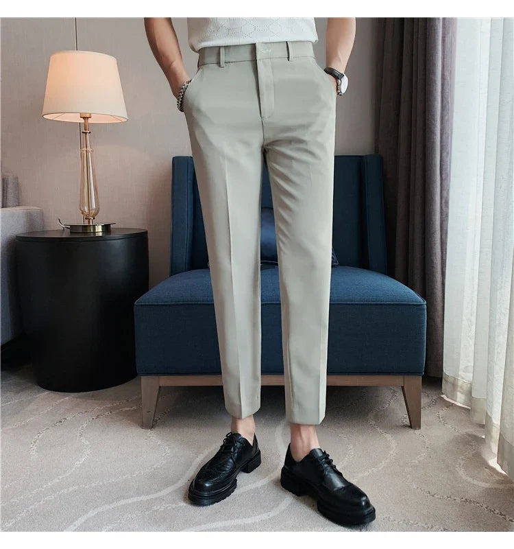 High Quality British Style Business Casual Pants Men's Spring Summer Solid Color Slim Fit Formal Wear Suit Pants Men Clothing