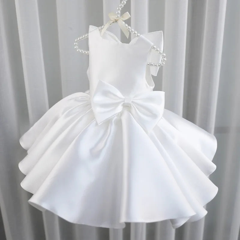 Big Bow Baby Girls Party Dress Toddler 1st Birthday Baptism Princess Kids Dresses for Girl White Wedding Prom Christmas Costumes