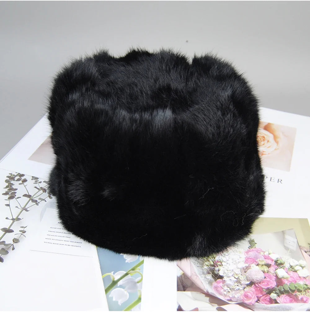 2026  Unisex Winter Russian Outdoor 100% Genuine Rabbit Fur Caps Warm Real Rabbit Fur Bomber Hat Natural Quality Rabbit Fur Hats