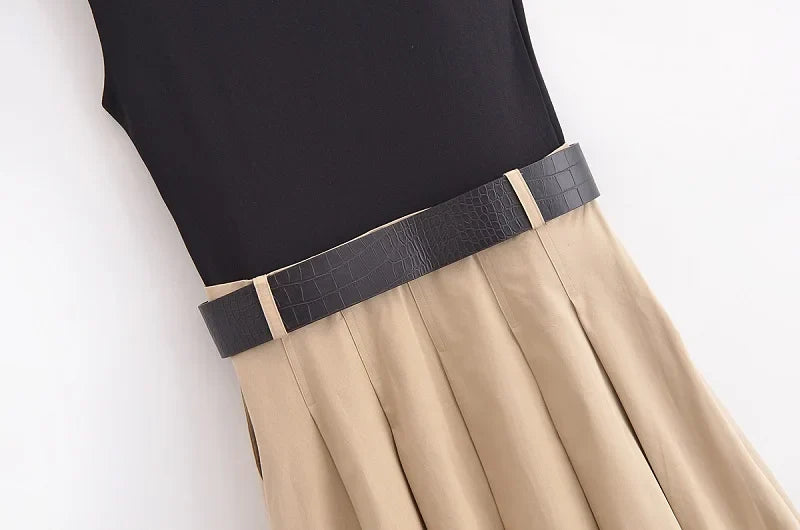 2025 Woman Dresses Belt Pleated Midi Dress Women Sleeveless Summer Dress Woman Knitted Party Dresses for Women Sundress