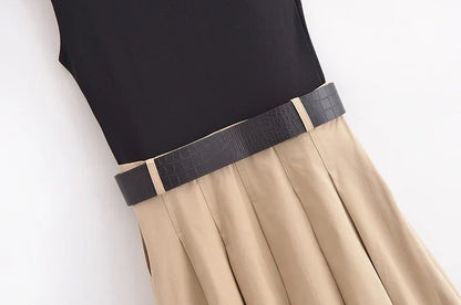 2025 Woman Dresses Belt Pleated Midi Dress Women Sleeveless Summer Dress Woman Knitted Party Dresses for Women Sundress