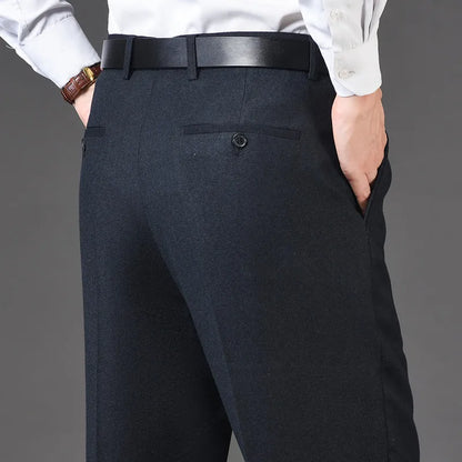 Cashmere Suit Pant For Men Loose Striped Hight Waist Wool Trousers Classic Straight Formal Mens Dress Pants Business Size 42 44
