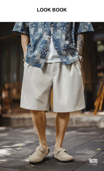 Men's Gurkha Wide Leg Shorts Minimalist Old Money Style Japanese Woven Workwear Casual Thin Summer Daily Men Shorts