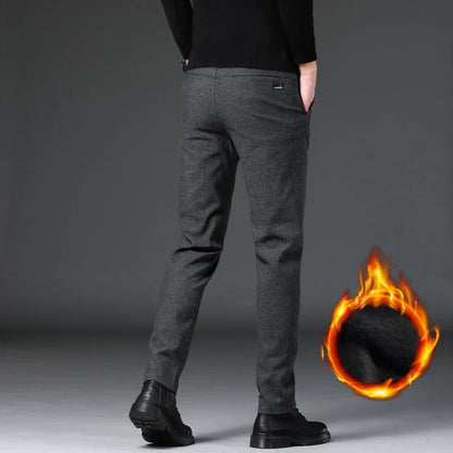 Fashion Men Thermal Fleece Casual Pants Winter Thick Straight Slim Velvet Trousers Brand Clothing Korean Male Pants Size 28-38