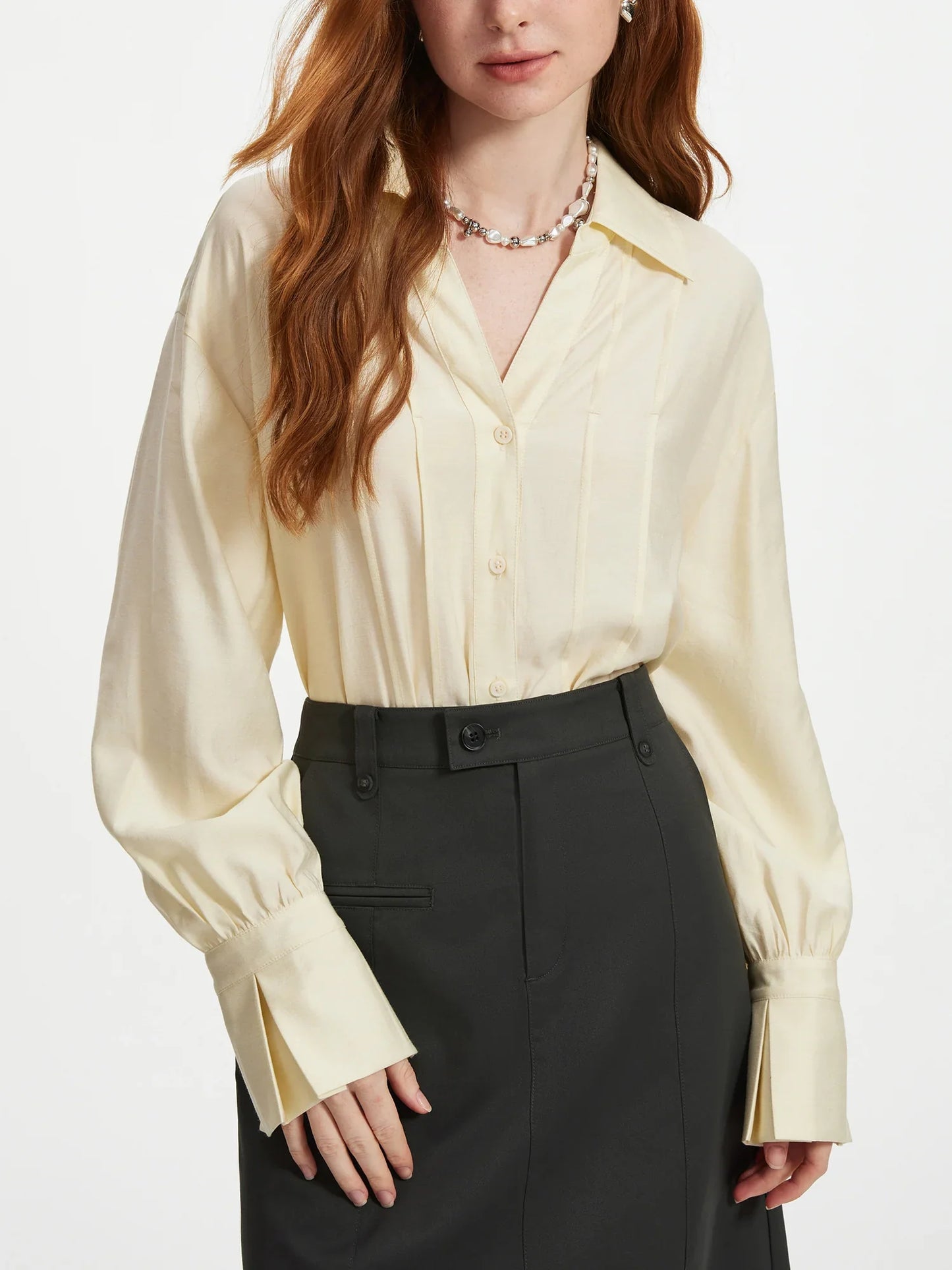 Women Long Sleeve Blouses V-Neck Women Pink Autumn Tops Striped Design Drop Shoulder Shirt Office Lady Blouse 24FS13299